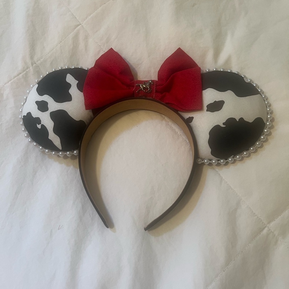 Cow Print Mickey Ears with Red Bow